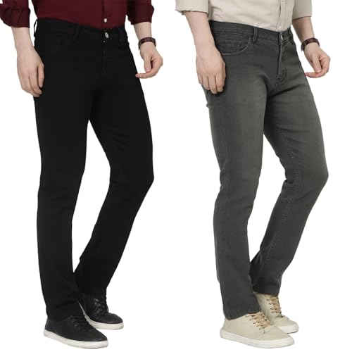 Image of DAIS Men's Stretchable Straight Fit Mid Rise Jeans, Pack of 2, (Combo of 2 Jeans)