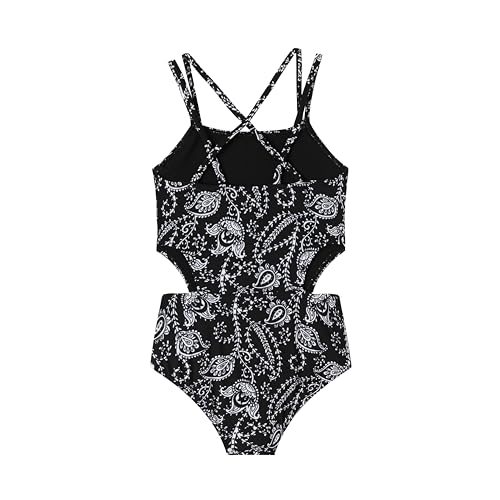 Image of LIZENS Girls' One Piece Leopard Swimwear Cut Out Spaghetti Straps Swimsuit Floral Beach Bathing Suit for Girls Toddler Kids