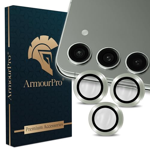 Image of ArmourPro Premium Camera Lens Tempered Glass for Samsung Galaxy S23 FE and Samsung S24 Tough HD Individual Aluminum Alloy Rings 9H Camera Cover, Scratch-Resistant,Camera Lens Protection| Green, 1 Pack