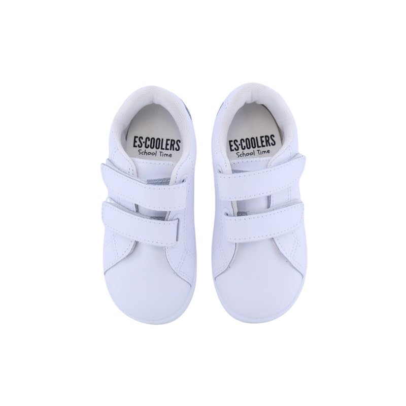 escoolers Zapatilla Colegial Deportiva de Piel Blanca para Niños. Fácil Apertura y Cierre con Velcros. Muy cómodas. Fabricadas en España.