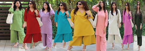 Image of Femezone Women Cotton slub Co-ord Kurta and Pant Set (FEM22230610-01-Vcord)