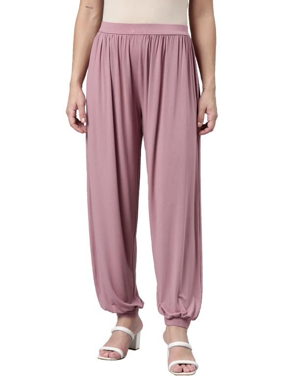 Image of GO COLORS Women Mid Rise Viscose Harem Pants | Wrinkle Free, Relaxed Fit, Free Size
