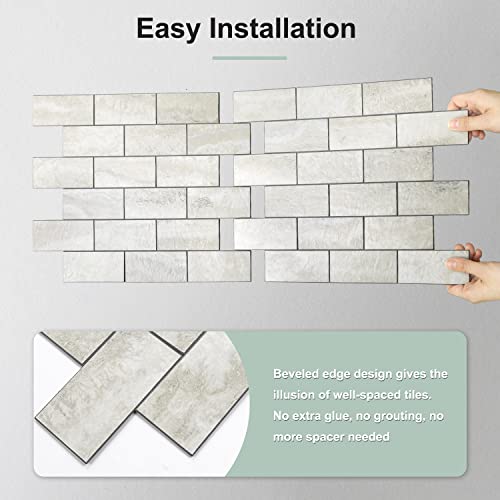 Stickgoo 10-Sheet Subway Tile Cream Peel And Stick Backsplash, Beige Stone Texture With Grey Grout Kitchen Backsplash Wall Tile, 3D Adhesive Stick On Tile For Bathroom, Rv, Fireplace #TOP4
