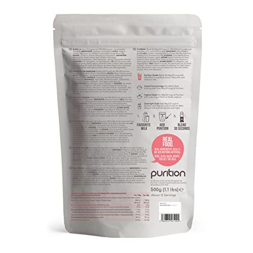 Purition Strawberry - Natural, Gluten Free, High Protein, Keto, Meal Replacement Shake for healthy weight management.