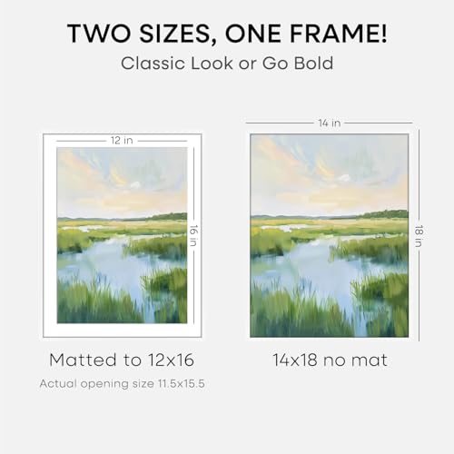 Image of Homeforia 14x18 Picture Frame White, High End Metal 14x18 Poster Frames with Mat 12x16 Photo, 14 x 18 White Frame Matted to 12 by 16 Print, 18by14 Thin Hanging Frames, Tempered Glass, Wall Kit, Set of 2