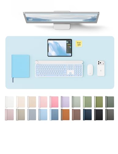 Image of YSAGi Leather Desk Protector, Office Mat, Large Mouse Mat, Non-Slip PU Leather Blotter, Laptop Pad, Waterproof Writing Pad for Office and Home (Baby Blue, 35.4 inch x 17 inch)