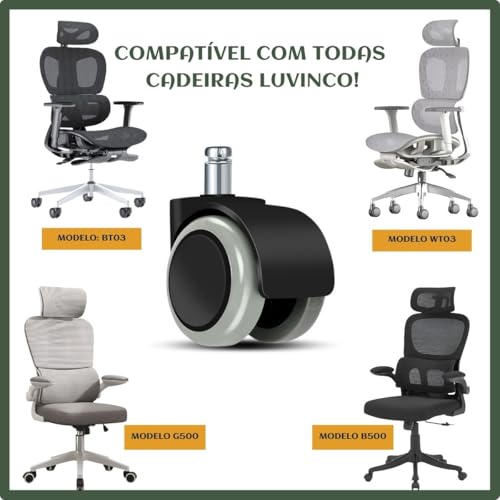 Rodízio Kit 5 Rodinhas Cadeira Escritório Silicone Antirisco