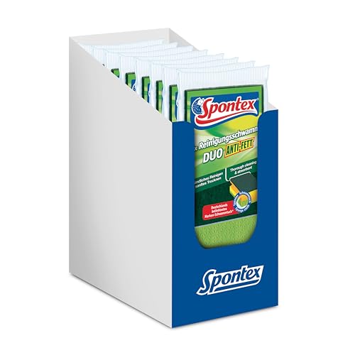 Spontex Lot de 3 éponges de Nettoyage Duo Anti-Graisse, avec côté Sec, Couleur Non sélectionnable, Vert/Rose, 8 x 3 pièces