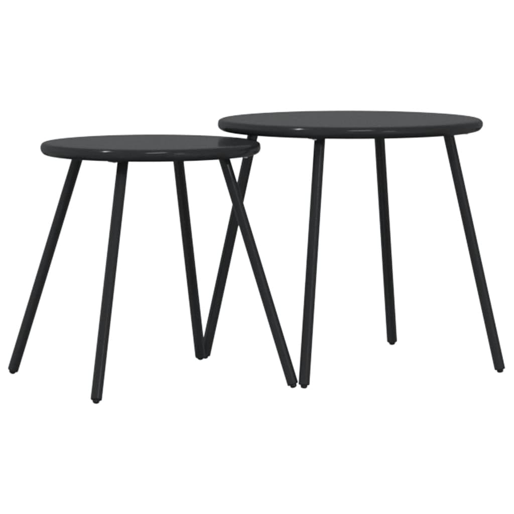 Tavolino Giardino Rotondo Nero Acciaio Verniciato a Polvere 2pz
