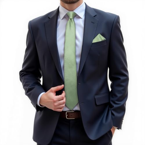 Image of DiBanGu Mens Solid Color Tie and Pocket Square Set Woven Silk Plain Necktie & Handkerchief for Men Wedding Party Formal