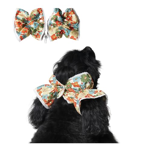 Lervynxi Dog Ear Snood for Long-Eared Dogs Adjustable Dual Ear Loops with Clips Prevent Ears from Dipping into Food for Mealtime Decorative Hair Bands for Cocker Spaniel Basset Hound etc.