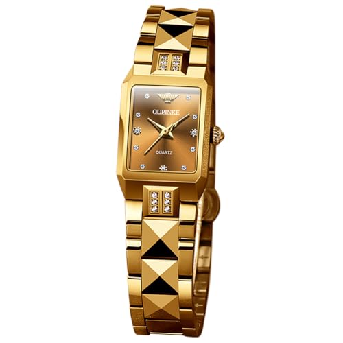 Montre automatique de luxe OUPINKE en acier avec diamants et phase de lune
