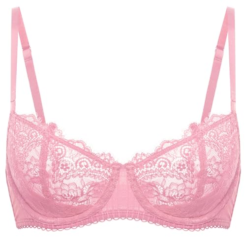 Image of DOBREVA Women's Sexy Lace Push Up Plus Size Bra Sheer Balconette Underwire Unlined