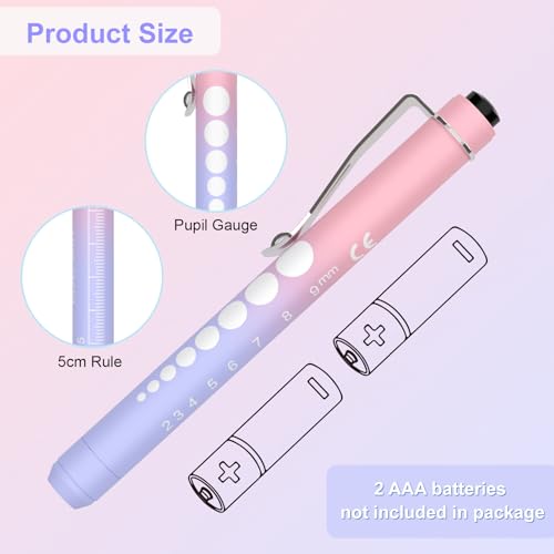 Image of RISEMART 2 Pack Pen Lights for Nurses, Reusable Medical Light with Pupil Gauge and Ruler, White Light LED Penlight for Student Doctors