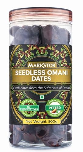 Image of MARKSTOR Seedless Omani Dates (Khajoor /Khajur) - 500Gram - Premium Selection -, No Cholesterol, No Added Sugar, Dates Dry Fruits, Fresh
