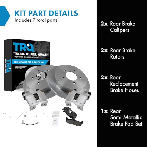 Image of TRQ Rear Brake Pad and Rotor Set Semi Metallic Calipers Hoses