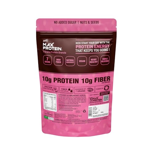 Image of RiteBite Max Protein Granola Nuts & Seed - (No Added Sugar) 500g| 7 Grains Breakfast Granola Muesli| 10g Protein | 10g Fiber | Natural Ingredients| Simply Delicious| Vegan