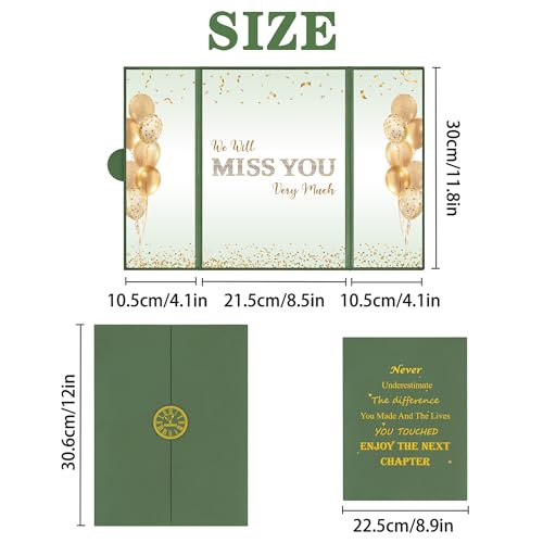 Image of DARUNAXY Green Gold Farewell Party Decorations for Women, We Will Miss You Very Much Alternative Signature Guest Book Girls Going Away Gifts Signing Card Board for Retirement Graduation Party Supplies