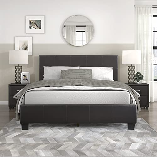 Lexicon Queen Bed Frame with Headboard, Platform Bed Frame, Modern Faux Leather Upholstered Bed...