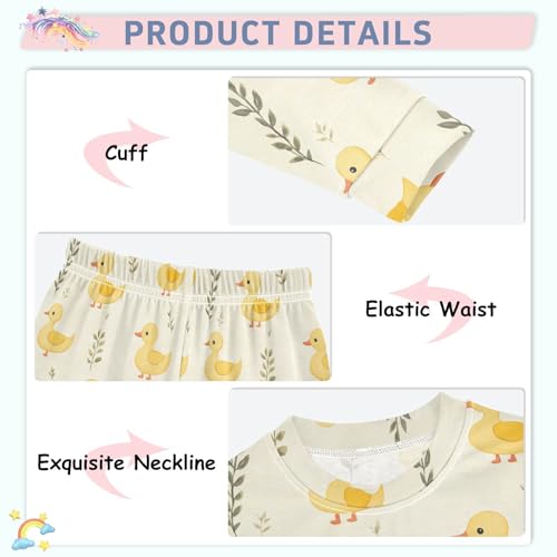 ALAZA Yellow Duck Leaf Cute 2 Piece Pajama Set Long Sleeve Top and Pants Sleepwear Unisex4