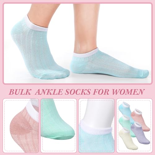 Tarpop 50 Pairs Ankle Socks for Women Size 6-9 Low Cut Thin for Women Size 6-9 Striped Textured Polyester No Show Socks Breathable Pastel Color Women's, 5 Colors3