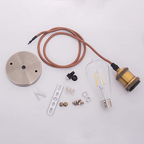 Industrial Pendant Light E26 E27 Socket Lampholder Fabric Pendant Light Cord Adjustable Hanging Light Kit (Bronze) #TOP1