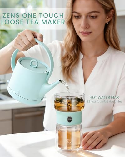 Image of ZENS Modern Glass infuser Teapot, Small One Touch Tea Maker for Loose Tea Diffusers with 200ml Insulated Cup and Blue Portable Carry Case, Magic Gongfu Tea Pot for Tea Lovers Gifts