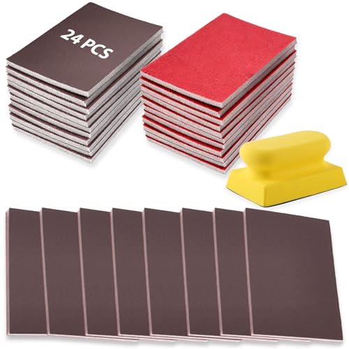 Tarqite 24 Stück Schleifschwamm Set mit Schleifklotz Klett, 180-3000 Körnung Flexible Schleifschwämme, Nass und Trocken Schleifschwamm Holz & Handschleifblock, Schleifpad für Metall, Farbe, Holz, Auto