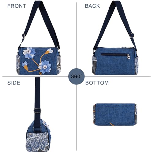 Crossbody Bags for Women Designer Canvas Floral Purses Lightweight with Wide Strap 5