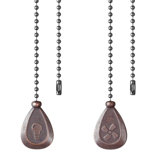 Image of Ceiling Fan Pull Chain, Sun Moon Fan Pull Chain Extension, 12 Inches Decorative Chain Pulls Ornaments for Lamp (2 Pack Copper Fan Bulb)