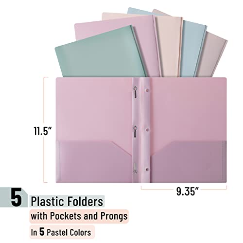 Mr. Pen- Plastic Folders With Pockets And Prong, 5 Pack, Muted Pastel Colors, Pocket Folders, Folders With Prongs, File Folders With Fasteners, 2 Pocket Folder, Folder With Pockets, Two Pocket Folder #TOP1