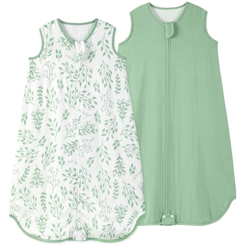 Image of Yoofoss Muslin Baby Sleep Sack 6-12 Months 0.5 TOG Soft Lightweight Baby Sleeping Bag 2 Pack Wearable Blanket for Baby Newborn and Toddler