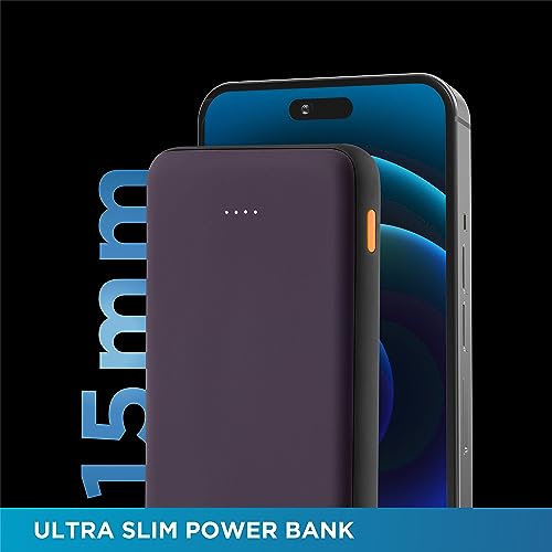 Image of URBN Power Bank 10,000mAh Ultra Slim | Dual Port Type C Input /Output | BIS Certified | 4-Layer Circuit Protection | 6-Month Replacement Warranty | Made in India | Free Type C Cable - Purple