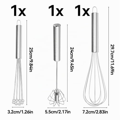 Foto von ZoeTekway 3 Stück Küche Ei Edelstahl Schneebesen Set, inklusive Ballon, Flexi mit Perlen, halbautomatischer Schneebesen