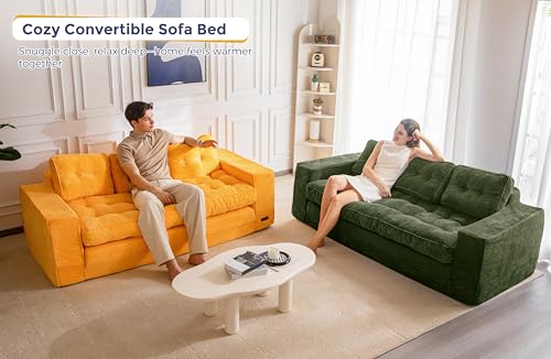 Image of MAXYOYO Convertible Sofa Bed, Pull Out 3 Seater Sofa Couch, 2 in 1 Folding Couch Bed, Fold Out Floor Couch with Pillows for Living Room Bedroom, Orange