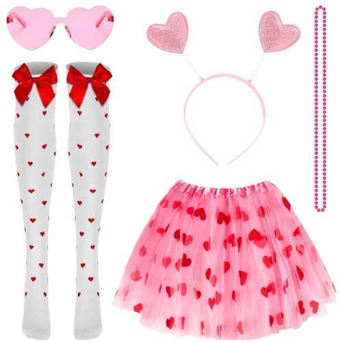 Kvittra Tutu Costume Set for Women, Valentines Cupid Costume Pink Red Accessories Set With Heart Sha