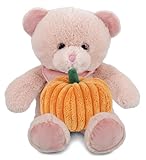 DolliBu Super Soft Pink Bear Stuffed Animal with Pumpkin Plush Decor - 8 Inch Plush Toy for Baby, Kids, Adults - Halloween, Thanksgiving, Fall Gift