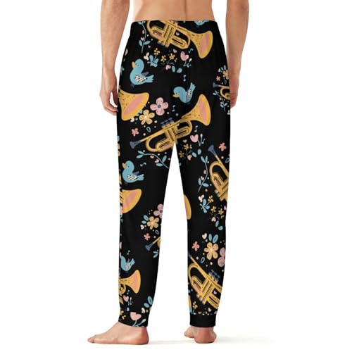 Cute Trumpet Birds Flowers Men's Pajama Pants Lounge Pant Sleepwear PJ Bottoms2
