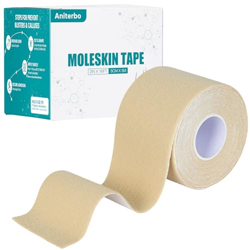 Aniterbo Moleskin for Blisters Adhesive Moleskin for Feet 2in x 16ft Moleskin Tape Roll for Hiking and Running Beige