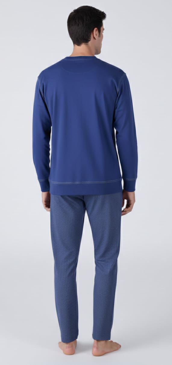 Schlafanzug für Herren, Baumwolle, lang, leicht, für den Sommer, langer zweiteiliger Pyjama aus 100% frischer Baumwolle