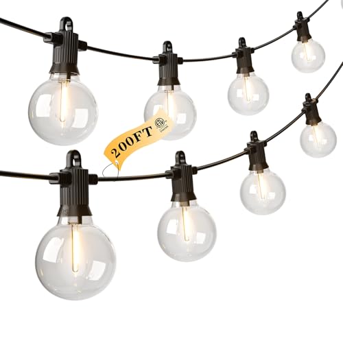 Kawaya 200FT Outdoor String Lights - LED Waterproof Patio Light for Outside with 100+4 G40 Globe Blubs - Shatterproof Hanging Lights for Porch Bistro Backyard Gazebo Balcony Cafe