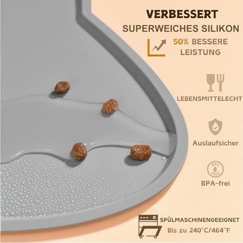 Napfunterlage Silikon Katzen und Kleine Hunde, wasserdichte Haustier Futtermatten rutschfeste Katzennapf Unterlage (Dunkel Grau)