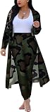 LROSEY Women's Camo Long Sleeve Cardigan High Waist Skinny Pants Clubwear (Camo,2XL)