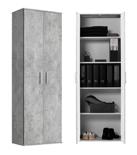 mokebo Aktenschrank Mehrzweckschrank (60x180 cm) \'Der Lange\' aus Holz auch als Büroschrank, Allzweckschrank oder Schuhschrank, auch als Vorratsschrank oder Schrank in Grauer Betonoptik mokebo Aktenschrank Mehrzweckschrank (60x180 cm) \'Der Lange\' aus Holz auch als Büroschrank, Allzweckschrank oder Schuhschrank, auch als Vorratsschrank oder Schrank in Grauer Betonoptik