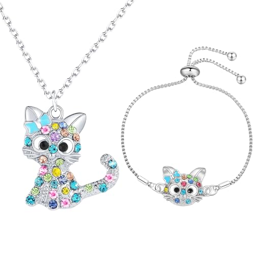 GlamRays Liebes Regenbogen Rhinestone Katzen Schmuck Set Für...