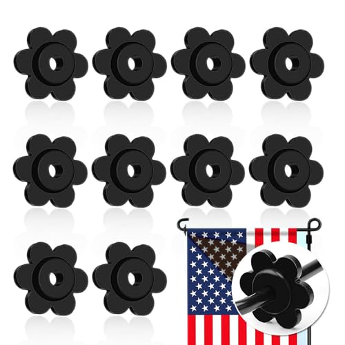Garden Flag Stoppers, 10 Pcs Rubber Garden Flag Pole Rings for Garden Flag Stand and Flag Pole Holder Black Flower Shape Flag Stoppers for Small Yard Flags Indoor & Outdoor Use (Black)
