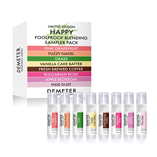 DEMETER Happy Foolproof Blending Set, Pink Grapefruit, Fuzzy Navel, Grass, Vanilla Cake Batter, Fresh Brewed Coffee, Bulgarian Rose, Apple Blossom, Pixie Dust, Set of 8 Perfumes