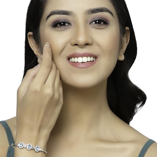 Image of ZENEME Rhodium-Plated Oval Shape American Diamond Studded Handmade Kada Bracelet For Girls and Women