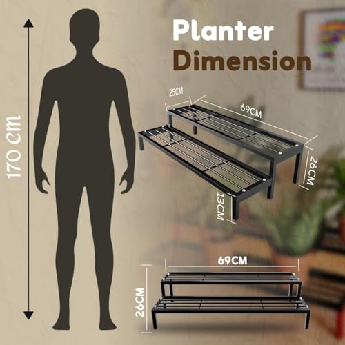 Image of Saifix Plant Stand for Balcony Rust Proof Metal 2 Tier Planters for Living Room Pot Stand For Outdoor and Indoor (Black, 69*25*25 cm)