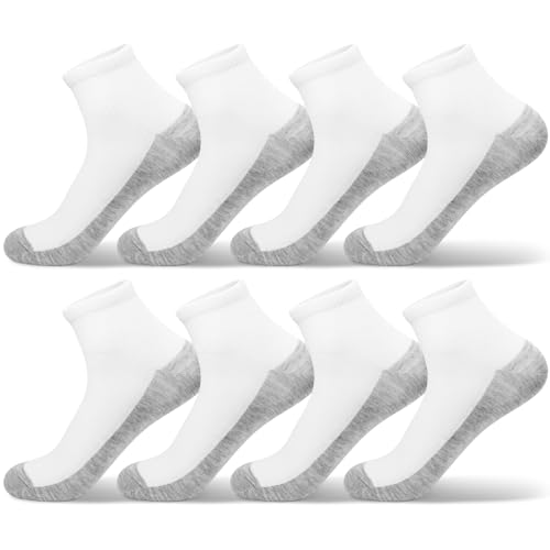 Ycets Quarter Socks for Men, White Grey Cotton Crew Boot Socks Moisture Wicking Athletic Men for Hiking Running Cycling,8 Pairs